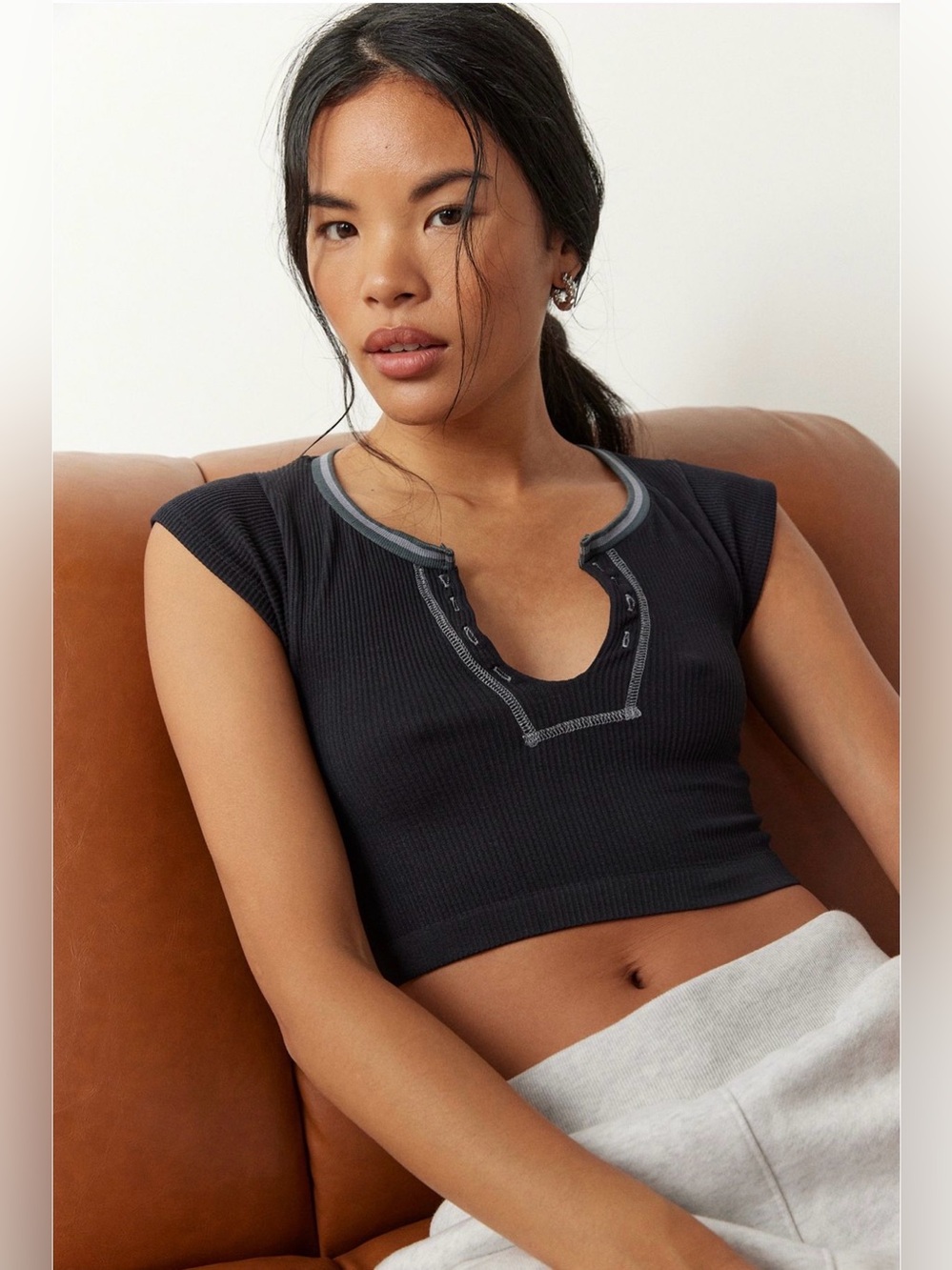 Urban Outfitters Out From Under Go For Gold Seamless Top Black Grey XS/S